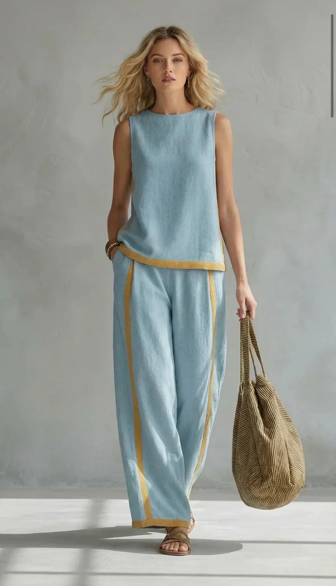 Ursula - Conjunto elegante y casual de chaleco y pantalón con acabados bicolor