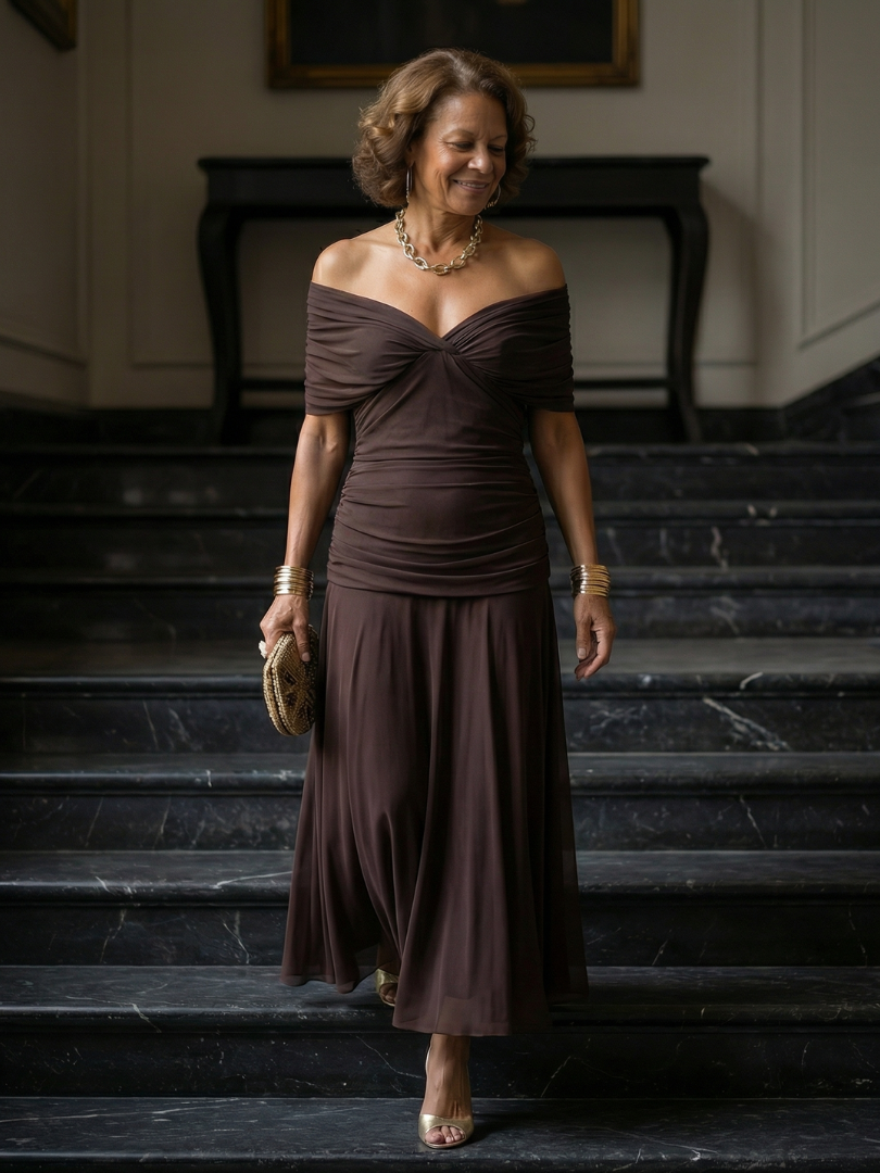 Calen | Vestido Midi Fluido con Escote Bardot