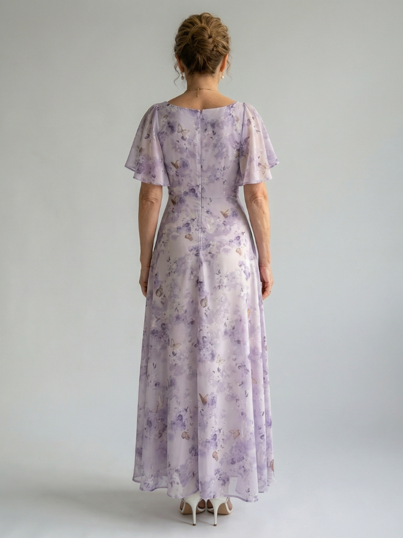 Vestido Midi Floral con Mangas Volantes