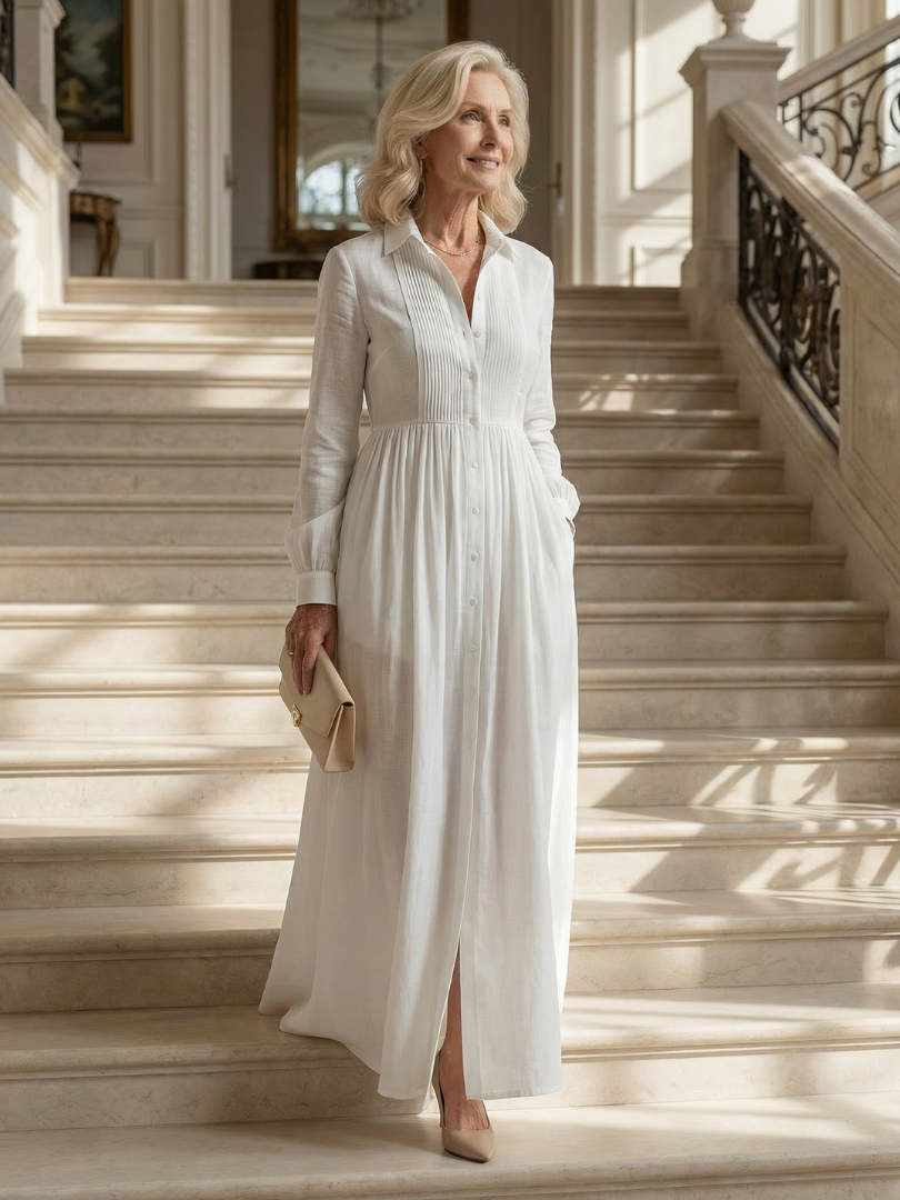Vestido Maxi Fluido con Botones