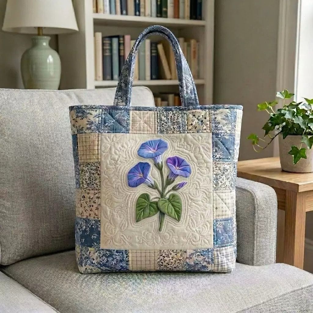 Bolso acolchado hecho a mano con estampado de campanillas