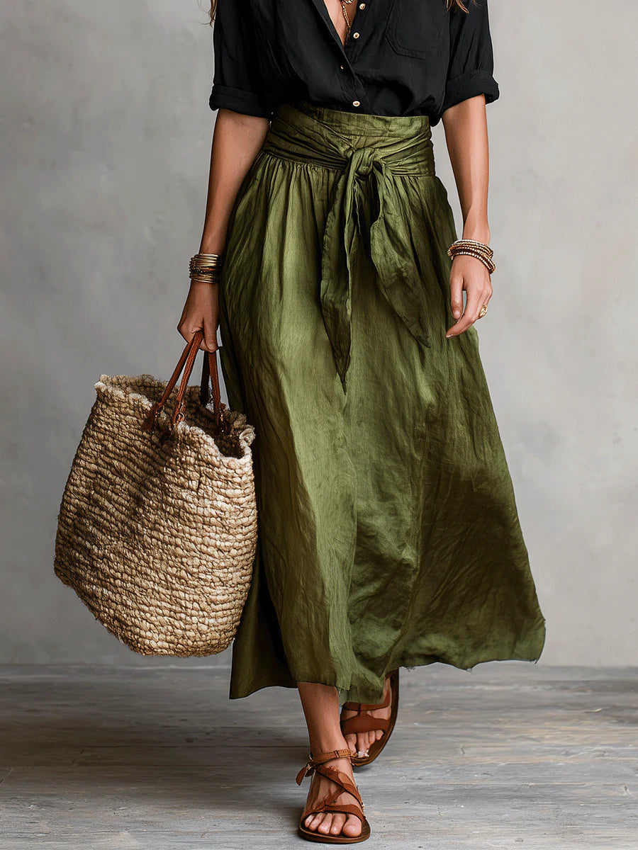 Tamara | Black Top & Olive Midi Skirt Set