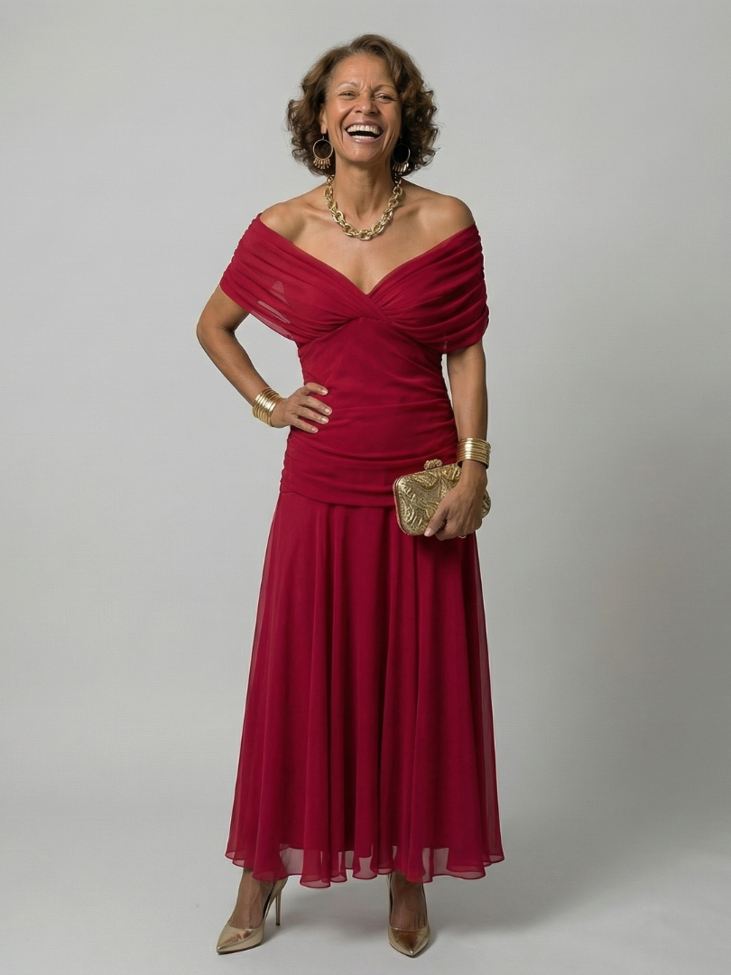 Calen | Vestido Midi Fluido con Escote Bardot