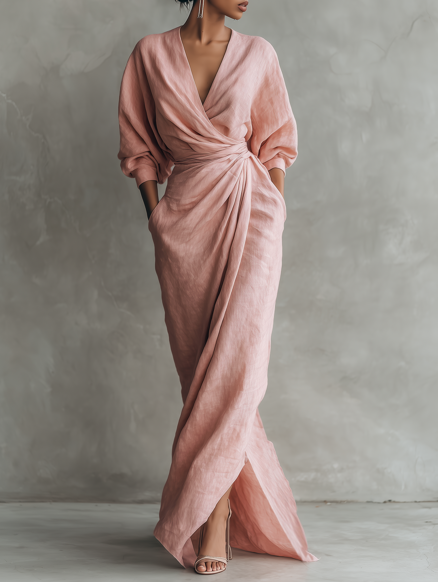 Vestido maxi lino rosa