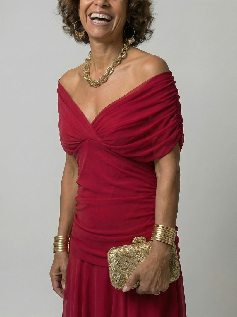 Calen | Vestido Midi Fluido con Escote Bardot