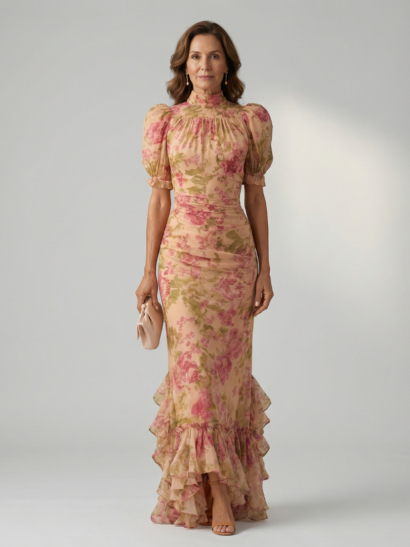 Vestido Maxi Suave con Cuello Alto