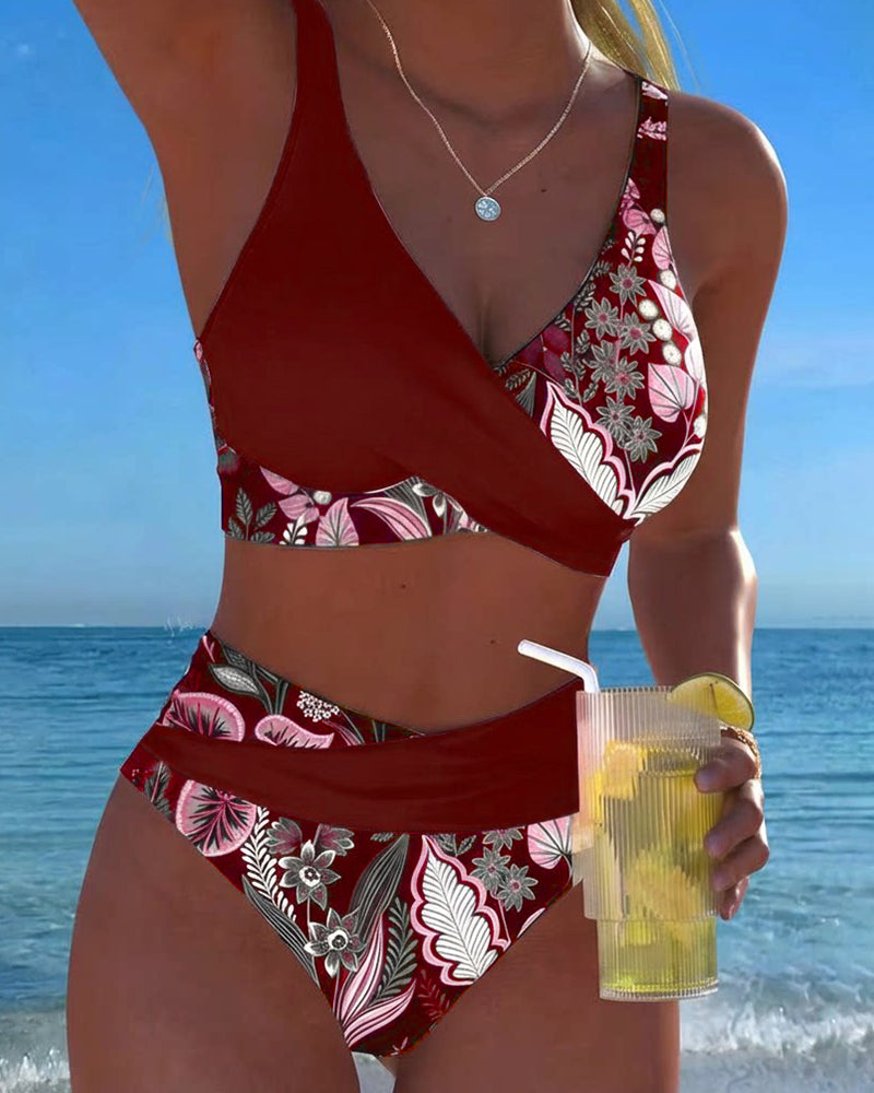 Bikini Contraste Color Estampado Floral