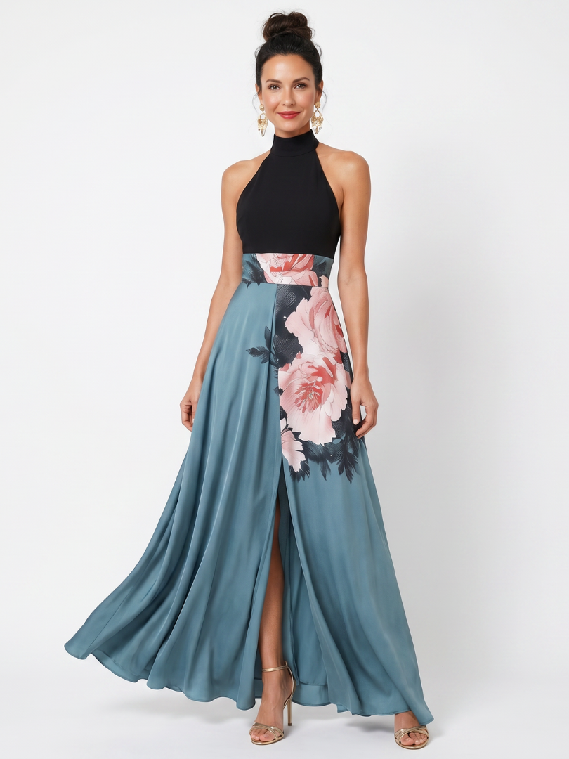 Vestido Maxi Floral con Escote Halter