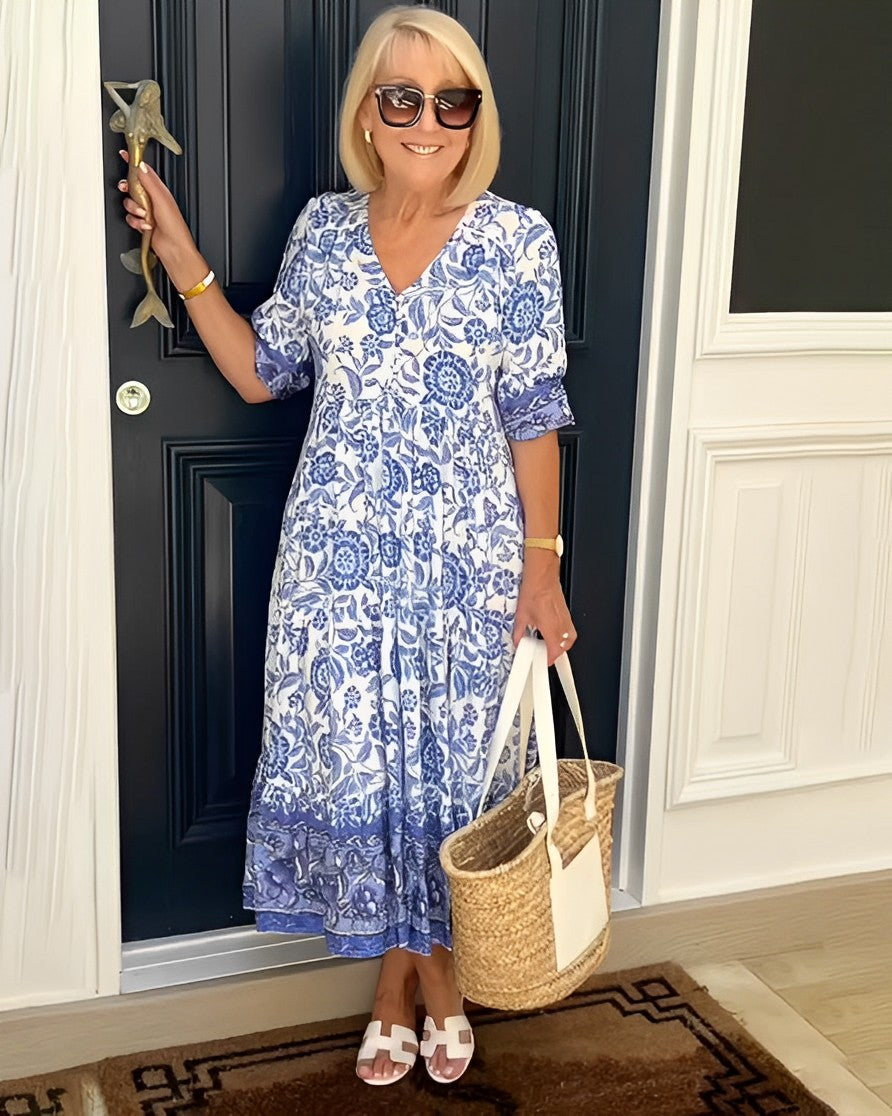 Keisha vestido floral escote V azul