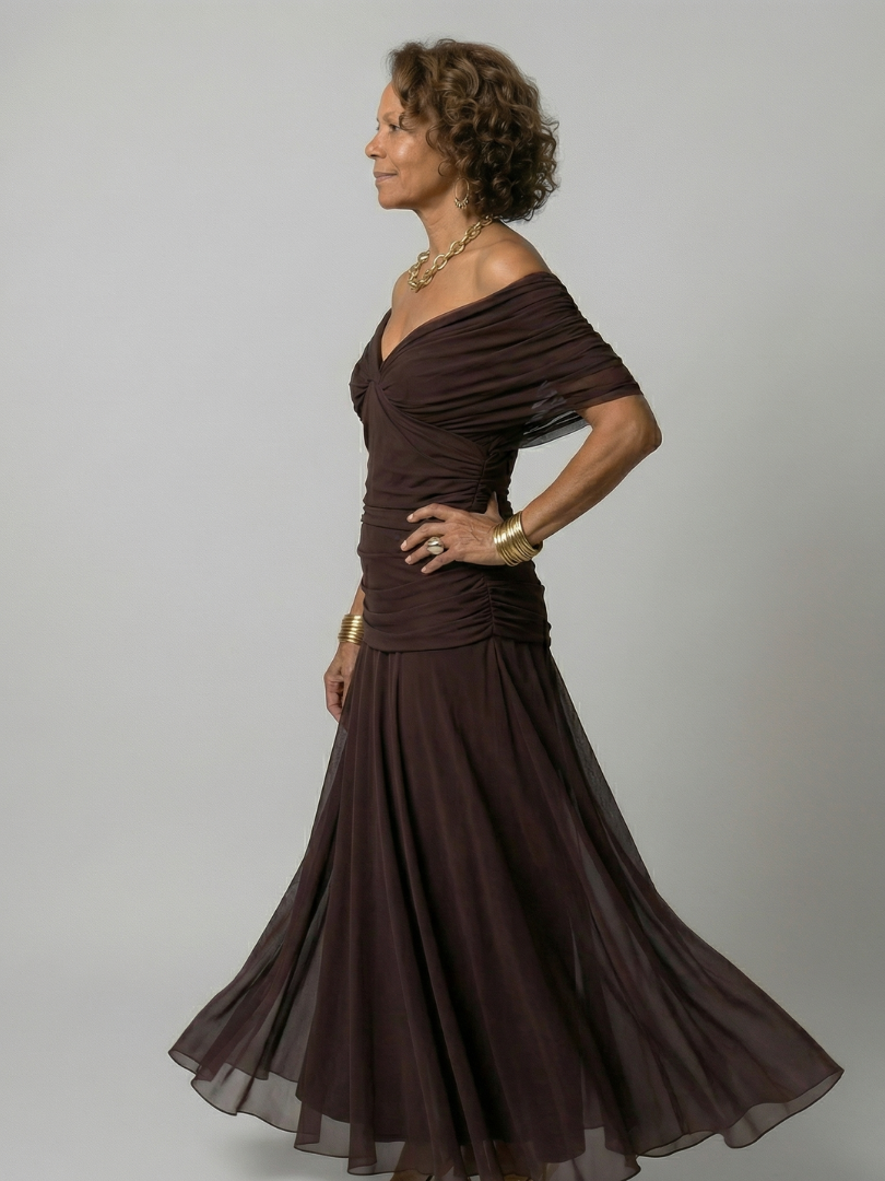 Calen | Vestido Midi Fluido con Escote Bardot