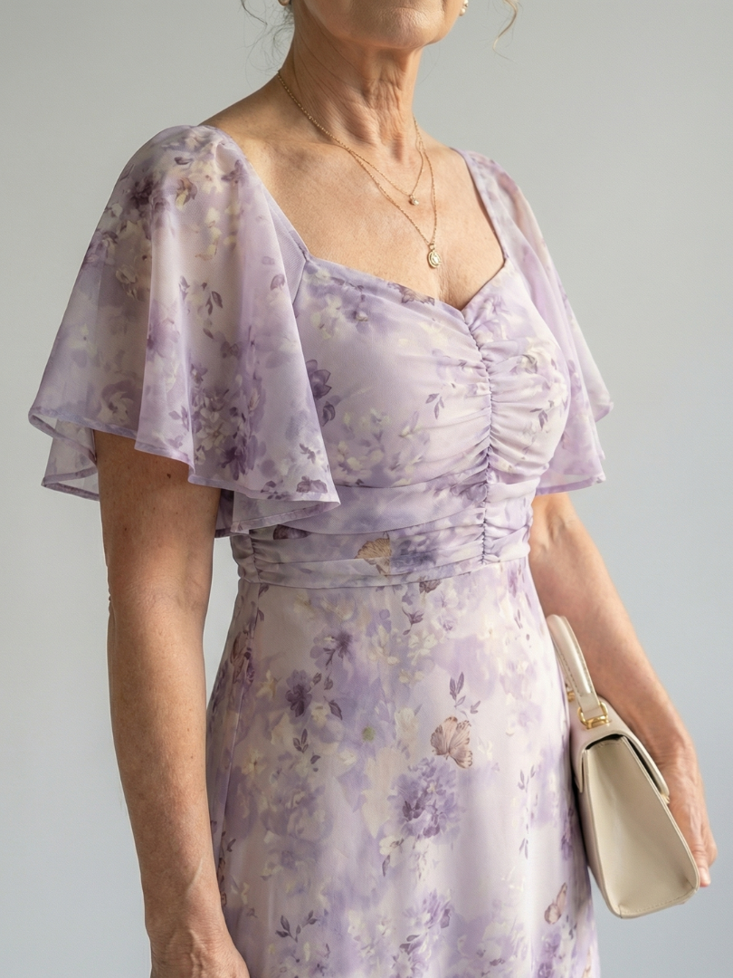 Vestido Midi Floral con Mangas Volantes