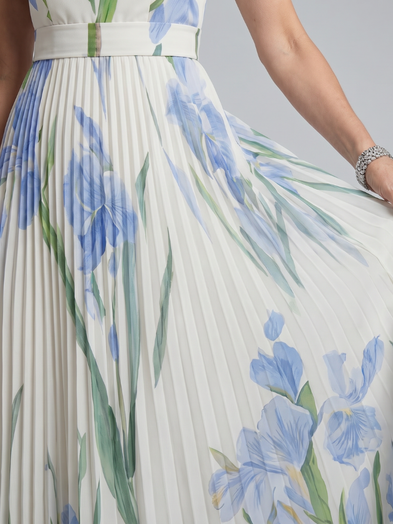 Vestido Midi sin Mangas con Escote Cuadrado y Flores