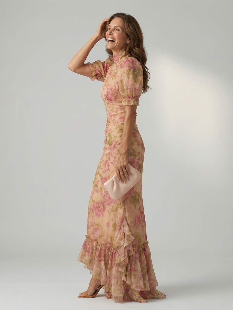 Vestido Maxi Suave con Cuello Alto