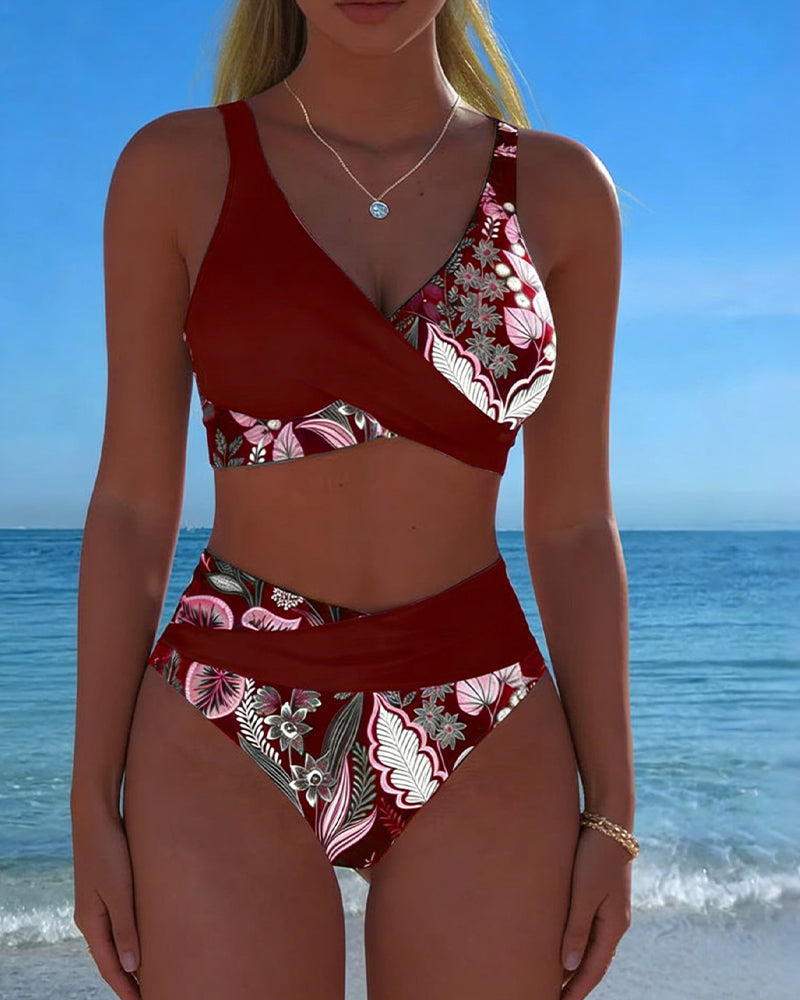 Bikini Contraste Color Estampado Floral