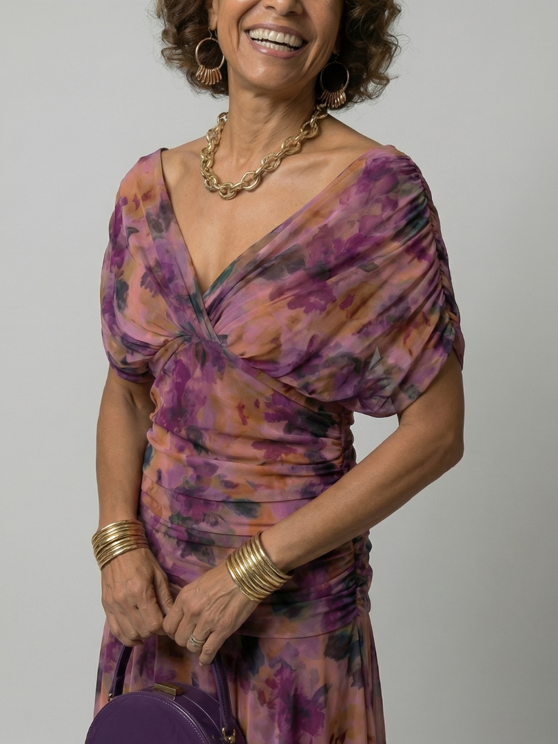 Calen | Vestido Midi Fluido con Escote Bardot