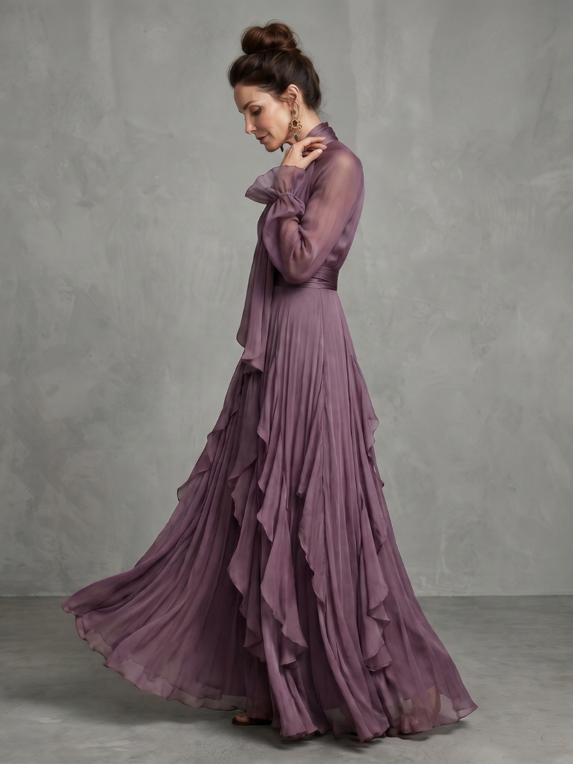 Demetria | Vestido Maxi con Volantes y Cuello Anudado