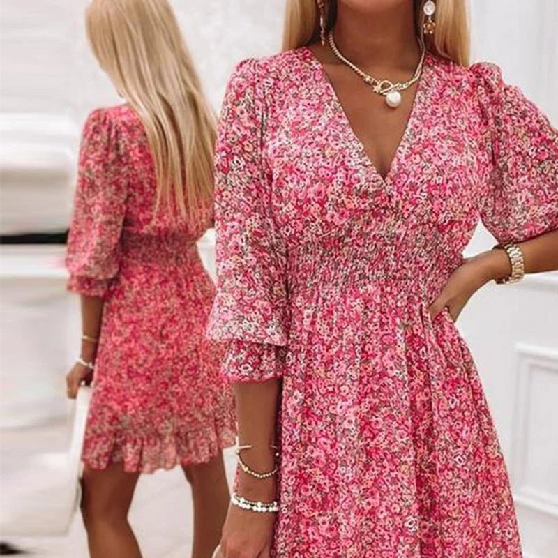 Sunna vestido floral elegante azul