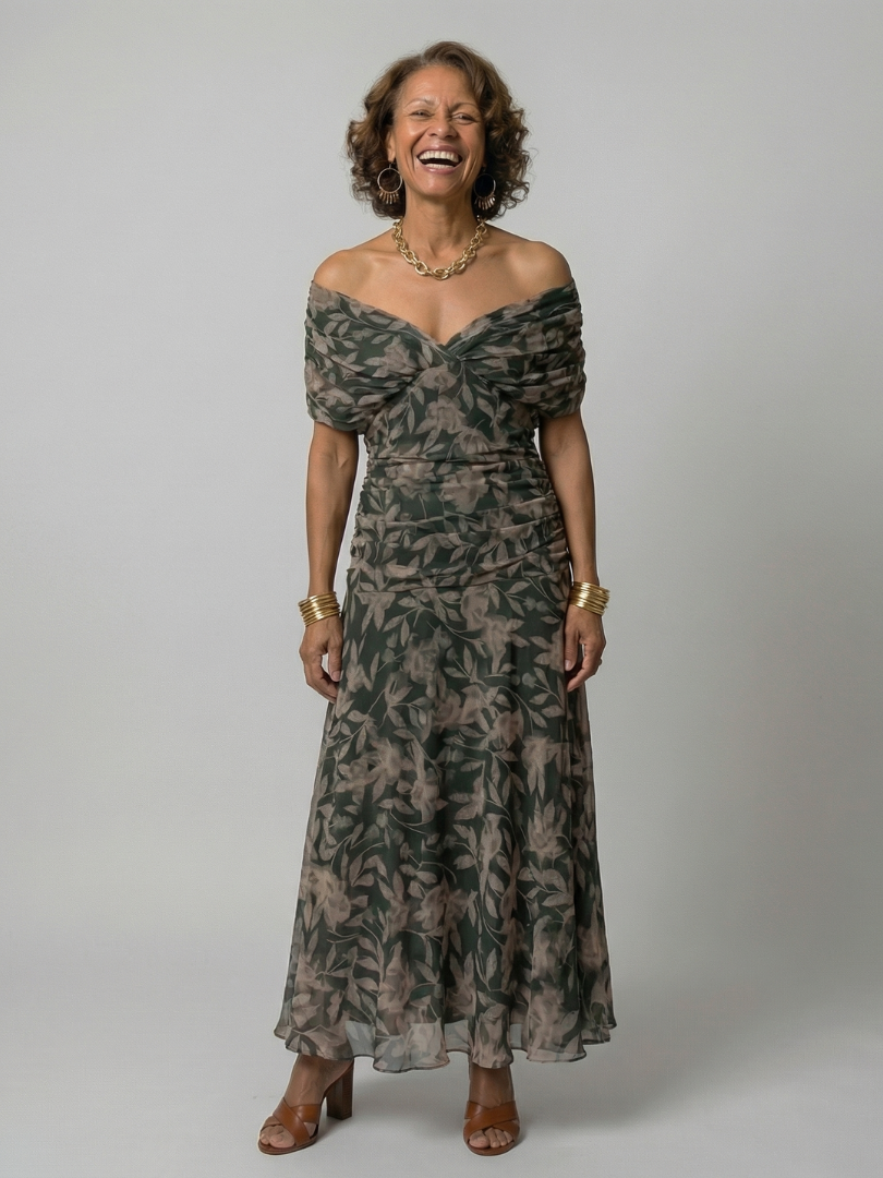 Calen | Vestido Midi Fluido con Escote Bardot