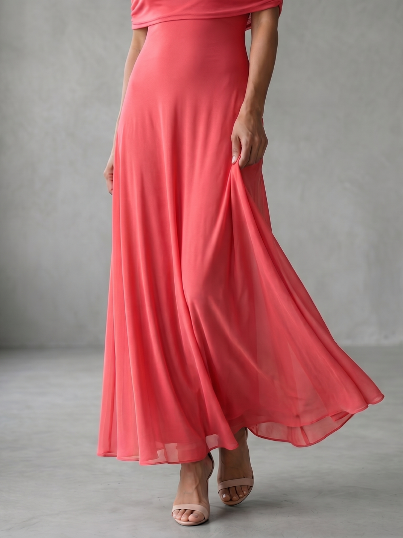 Vestido Midi Drapeado con Escote Bardot