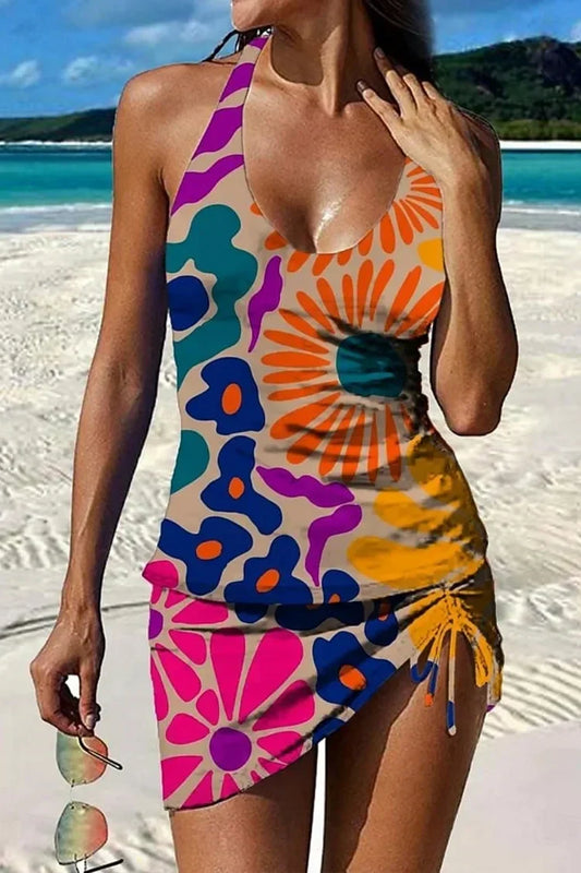 Elena – Tankini floral gráfico con short y efecto vientre plano