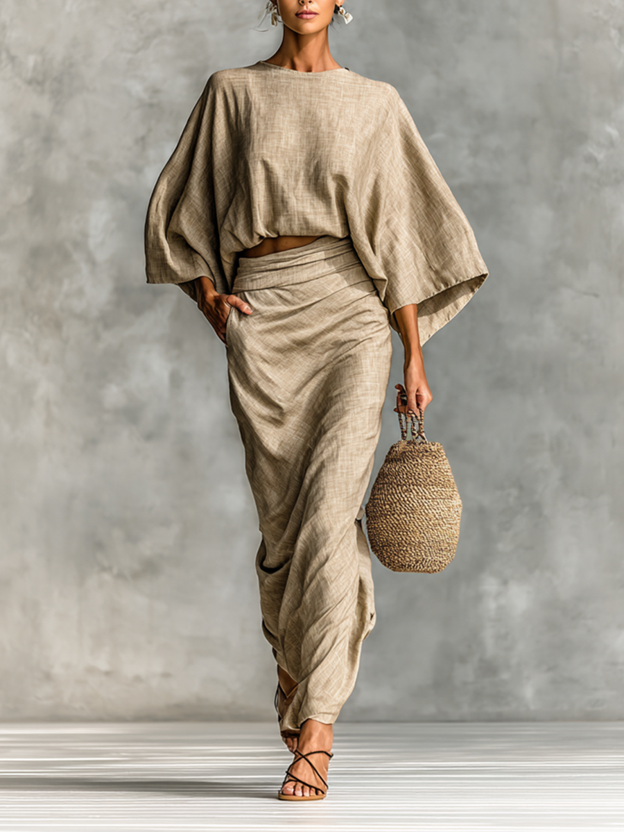 Selene™ | Conjunto de Dos Piezas con Falda Maxi y Mangas Murciélago