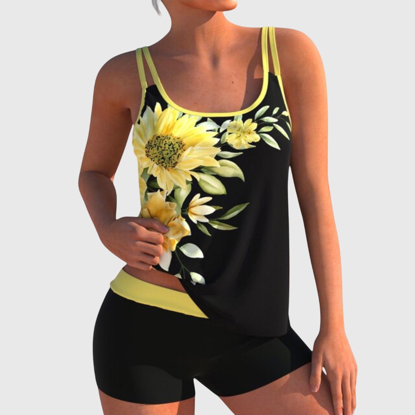 Flor – Tankini floral con short y efecto vientre plano