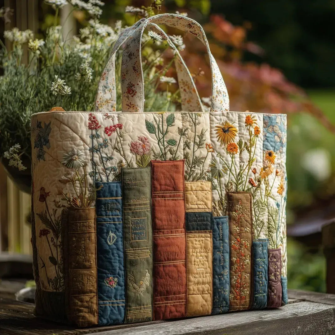 Bolso matelassé artesanal: libros y flores