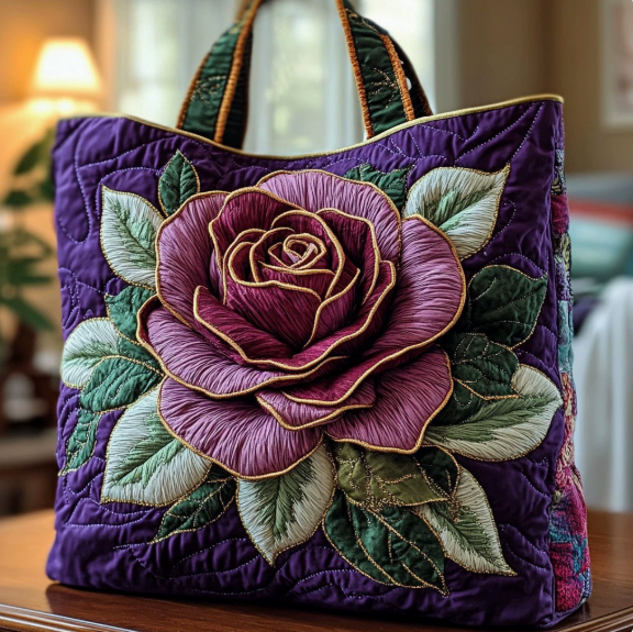 Bolso acolchado hecho a mano con rosa violeta