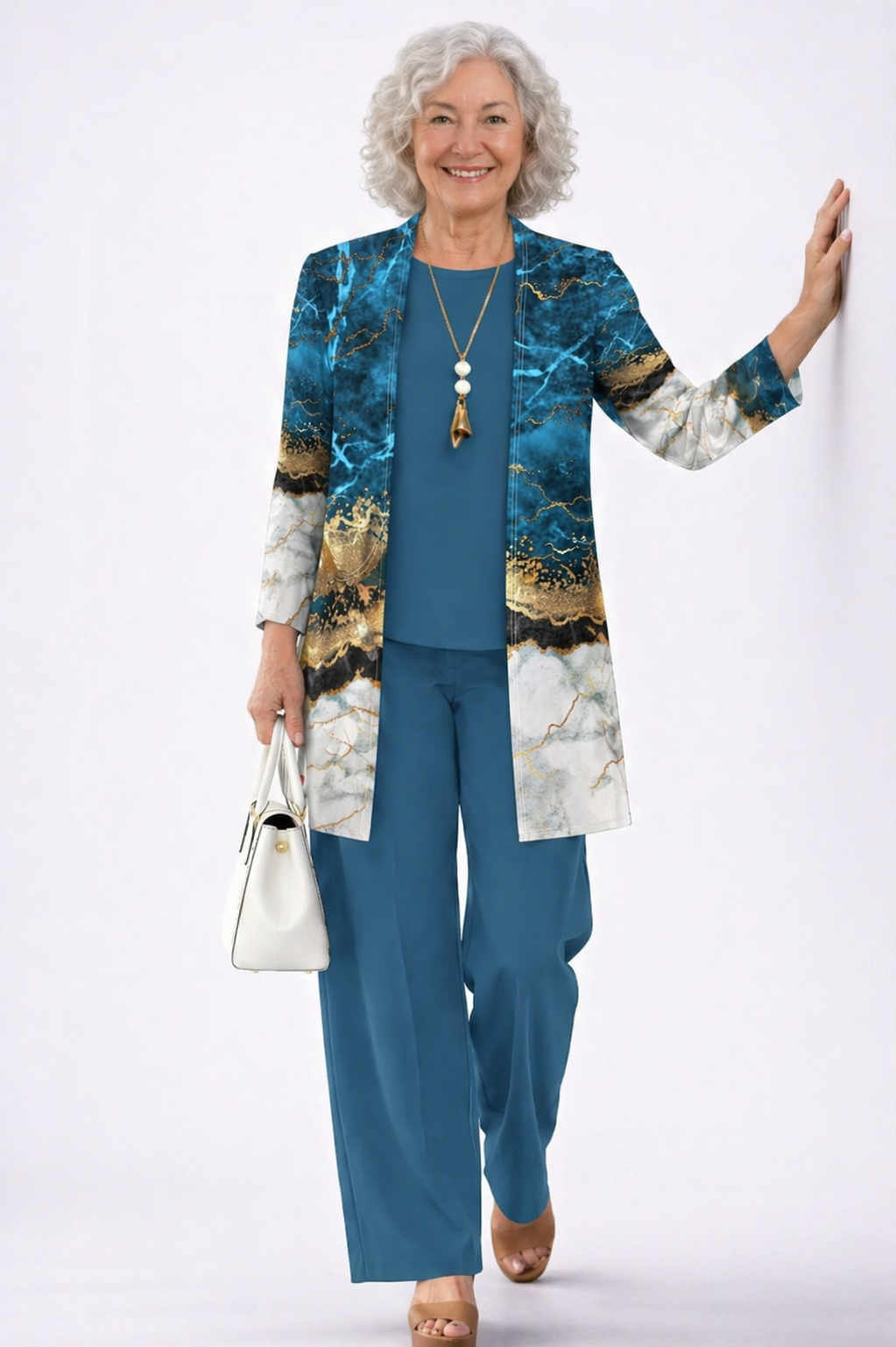 Teresa conjunto azul dorado marmolado