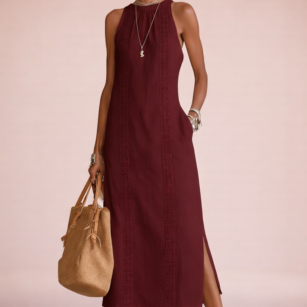 Florence | Mandarin-Collar Linen Midi Dress