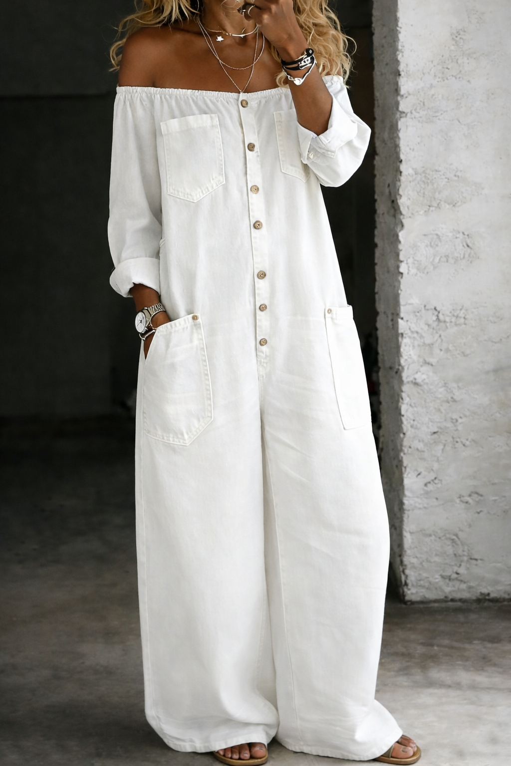 Elena™ | Conjunto denim hombros al descubierto