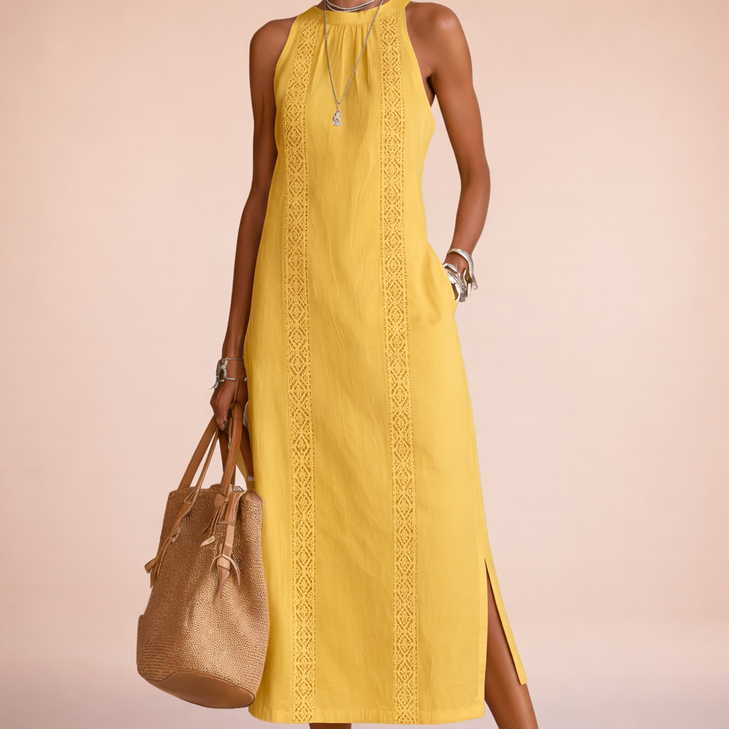 Florence | Mandarin-Collar Linen Midi Dress