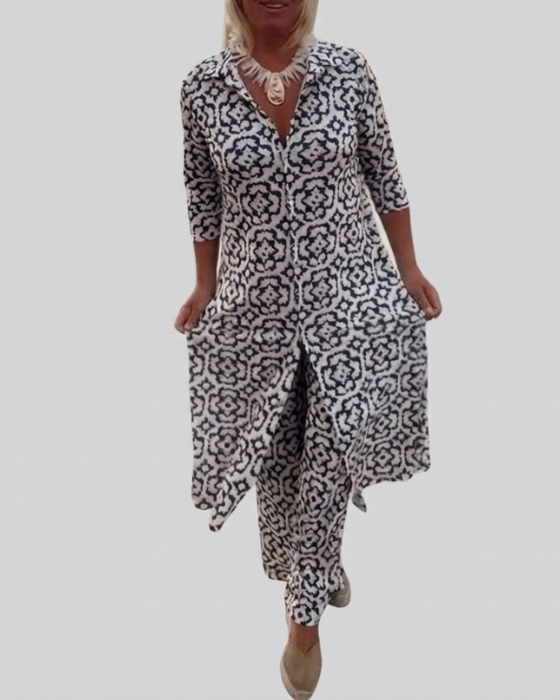 Sara™ | Conjunto Boho de Túnica con Estampado Geométrico y Pantalón Ancho