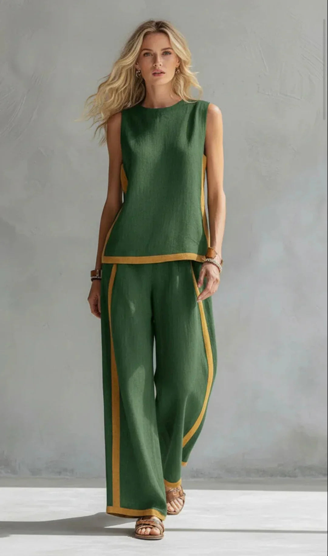 Ursula - Conjunto elegante y casual de chaleco y pantalón con acabados bicolor