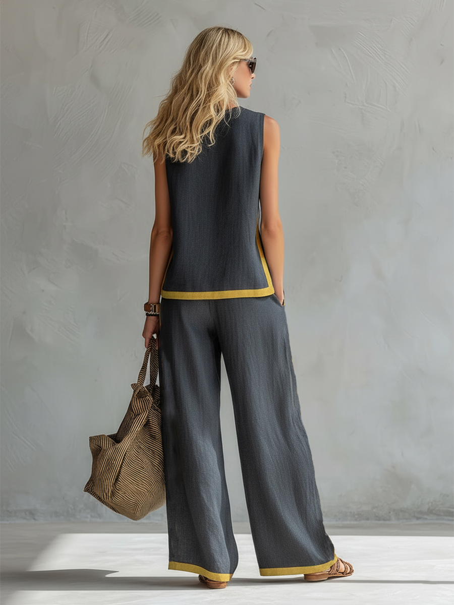Leila™ | Conjunto Elegante de Dos Piezas Chaleco y Pantalón Ancho