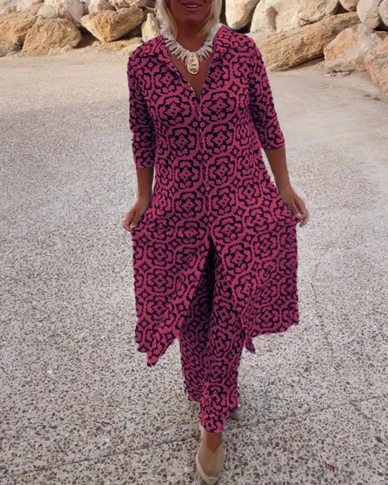 Sara™ | Conjunto Boho de Túnica con Estampado Geométrico y Pantalón Ancho