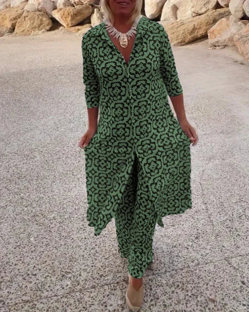Sara™ | Conjunto Boho de Túnica con Estampado Geométrico y Pantalón Ancho