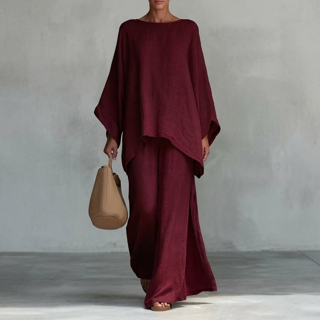 Cristina™ | Conjunto Suave de Dos Piezas con Mangas Largas y Pantalón Ancho