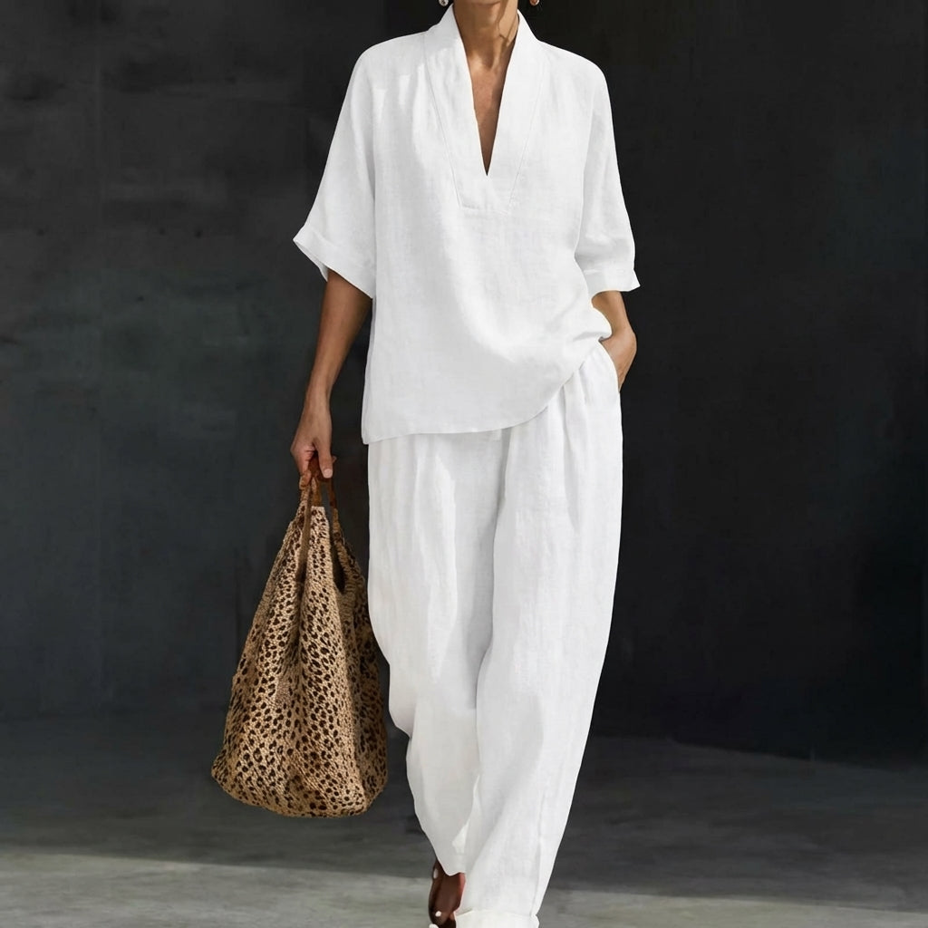 Dolores™ | Conjunto Relajado de Top Henley y Pantalón Ancho