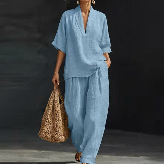 Dolores™ | Conjunto Relajado de Top Henley y Pantalón Ancho