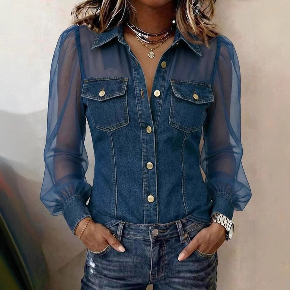 Valentina | Patchwork Denim Button Blouse
