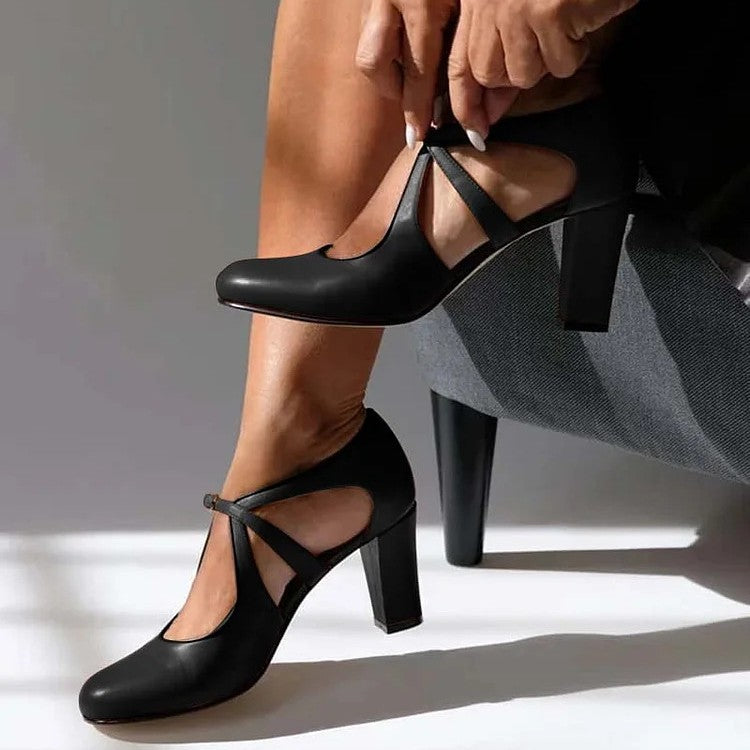 Camila | Elegant Leather Comfort Heels
