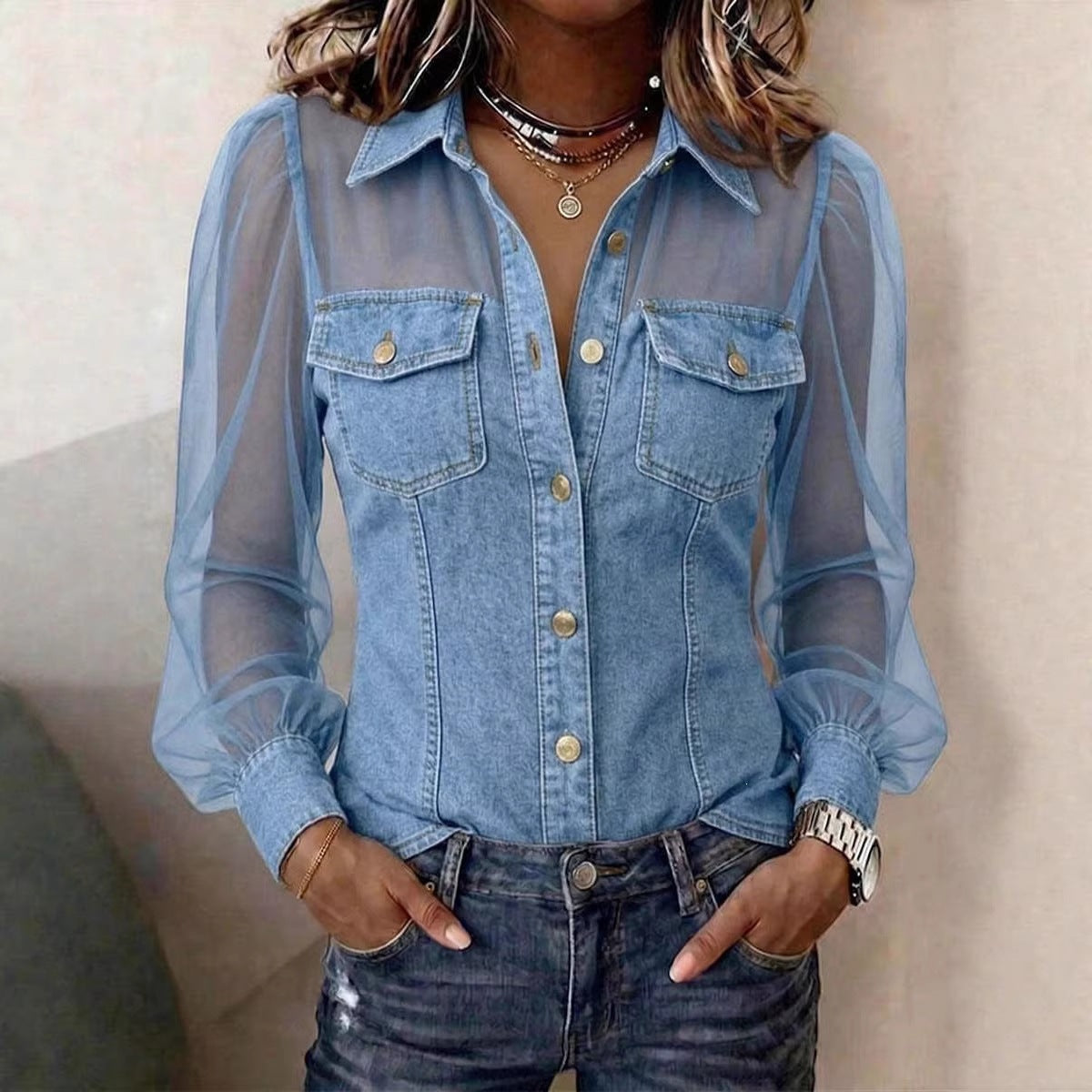 Valentina | Patchwork Denim Button Blouse