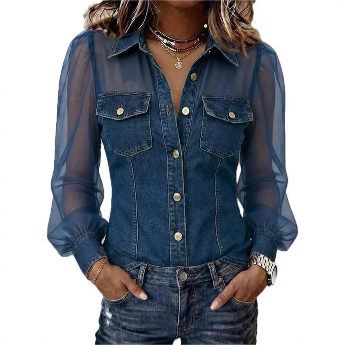 Valentina | Patchwork Denim Button Blouse