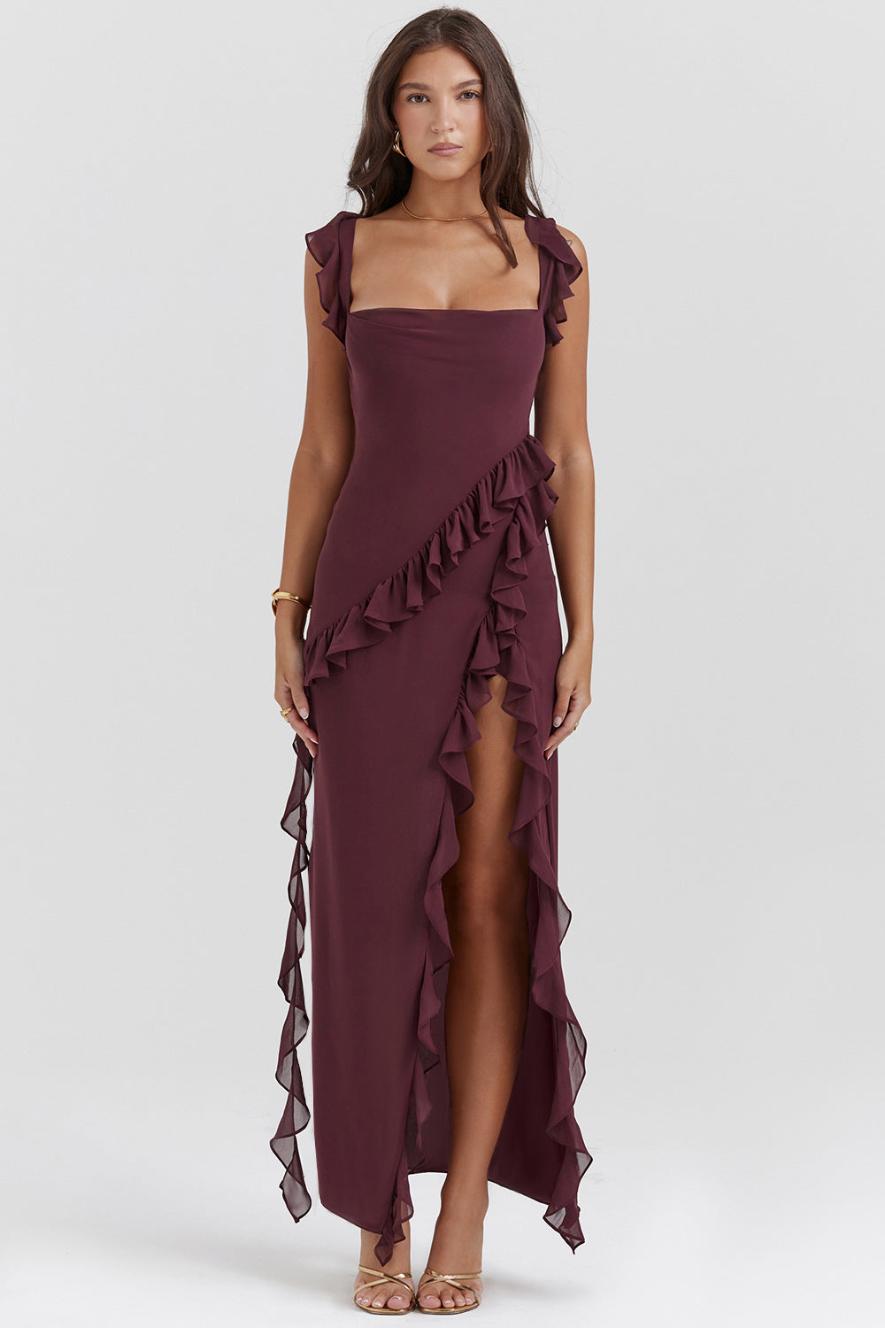 Amira vestido largo tirantes ciruela oscura