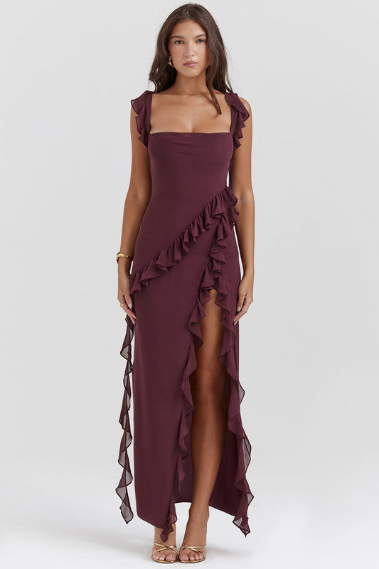 Amira vestido largo tirantes ciruela oscura