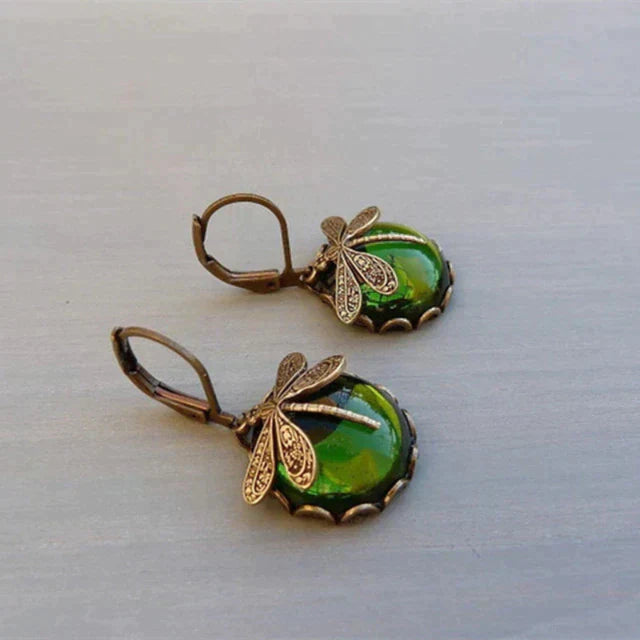 Pendientes esféricos de libélula en dorado antiguo