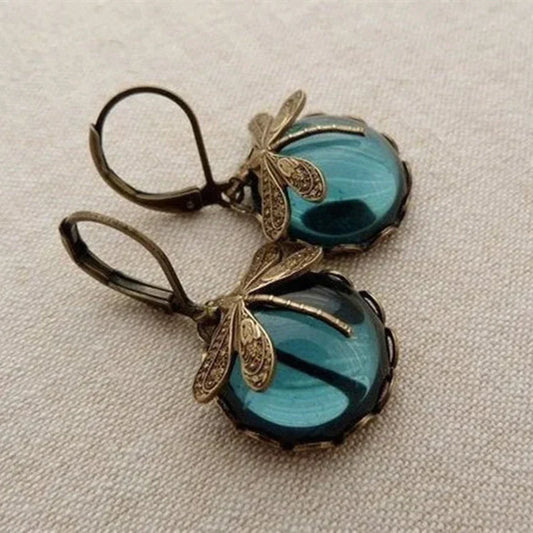 Pendientes esféricos de libélula en dorado antiguo