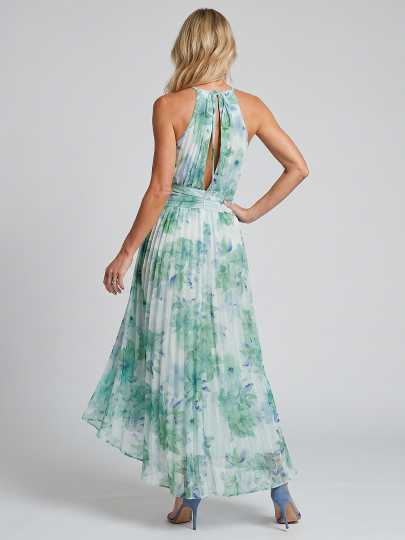 Portia | Vestido Midi Halter Floral Plisado