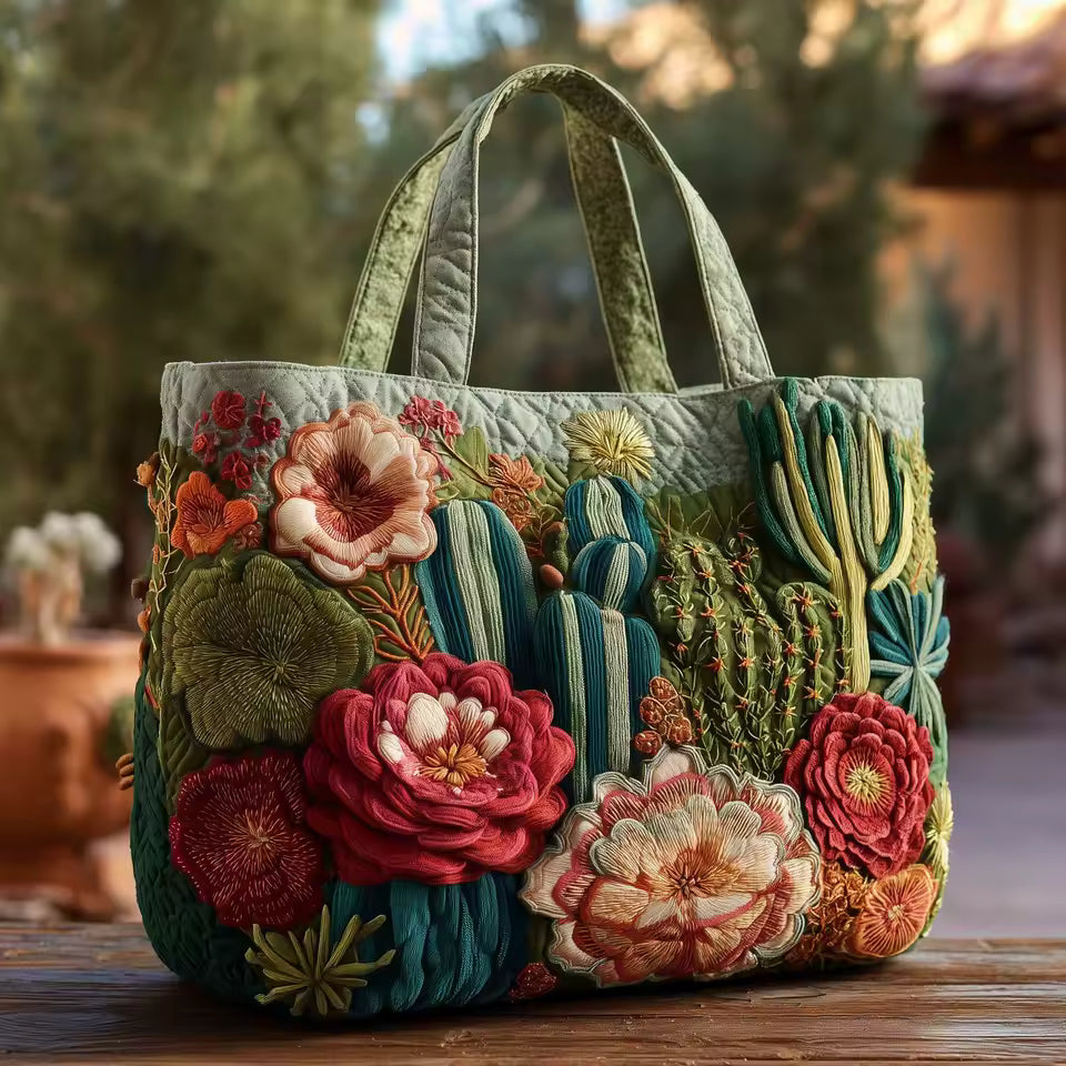 Bolso acolchado hecho a mano con estampado de cactus